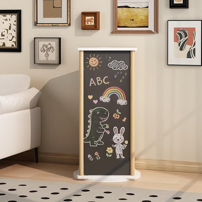Ikebana Rotating Bookshelf Kids, 3 Tier Rotating Bookshelf Tower with Chalkboard, 360 Display Floor Standing Revolving Corner Bookcase and Narrow Book Shelf Organizer