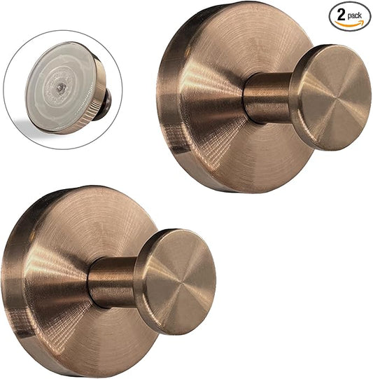 Welsa Suction Cup Hooks for Shower - 2 Pack, Bronze - Stainless Steel, Strong Suction, No Drill, Removable Hanger, Tile Bathroom Kitchen Wall, Glass Door, Mirror Hook Hanging Robe, Towel Holder