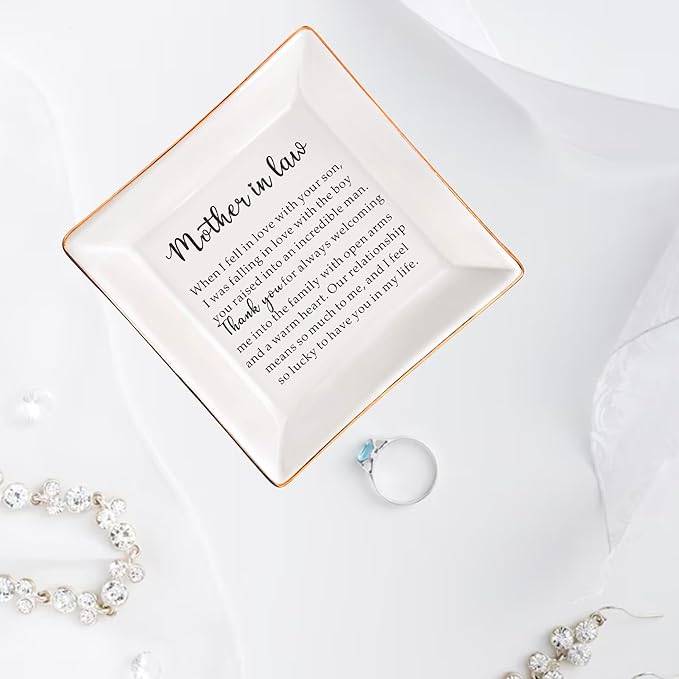 AZVAUUY Gift for Mother of the Groom Gift from BRIDE Mother of the Groom on Wedding Day Birthday Mother's Day Christmas Gift for Mother in law Wedding Gift from Bride - Ceramic Ring Dish Jewelry Tray