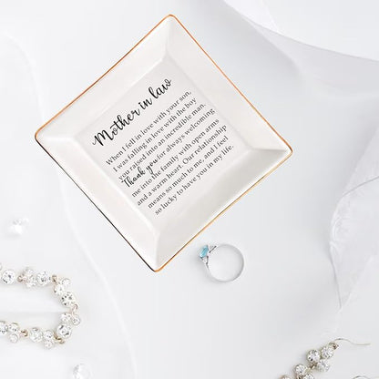 AZVAUUY Gift for Mother of the Groom Gift from BRIDE Mother of the Groom on Wedding Day Birthday Mother's Day Christmas Gift for Mother in law Wedding Gift from Bride - Ceramic Ring Dish Jewelry Tray
