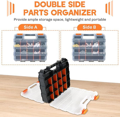 Small Parts Organizer | Storage Case Tools Box Organizer 34-Compartments Double Side Organizer Box with Removable Dividers for Small Hardware, Screws, Bolts, Nuts, Nails, Beads, Jewelry (2)