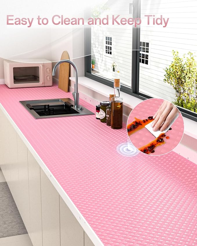 Shelf and Drawer Liner for Kitchen Cabinet, Non-Adhesive 12in x 360in Waterproof Contact Paper Refrigerator Liners Thickened Durable EVA Material Non Slip Mat for Dresser Cupboard Pantry Protector