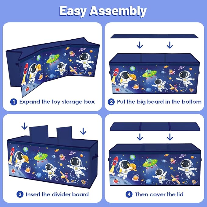Toy Storage Bin with Lids,Extra Large Toy Box Chest with Handles for Kids Boys Girls,Collapsible Storage Organizer Box Bin Basket for Bedroom,Playroom, Nursery,37.8"x12.6" x15.7",Astronaut