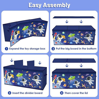 Toy Storage Bin with Lids,Extra Large Toy Box Chest with Handles for Kids Boys Girls,Collapsible Storage Organizer Box Bin Basket for Bedroom,Playroom, Nursery,37.8"x12.6" x15.7",Astronaut