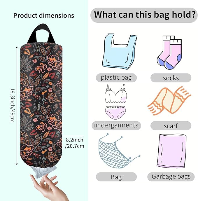 Plastic Bag Holder, Wall Mount Grocery Bag Organizer, Funny Hanging Trash Bag Storage Dispenser for Home Kitchen Boho Orange Leaf