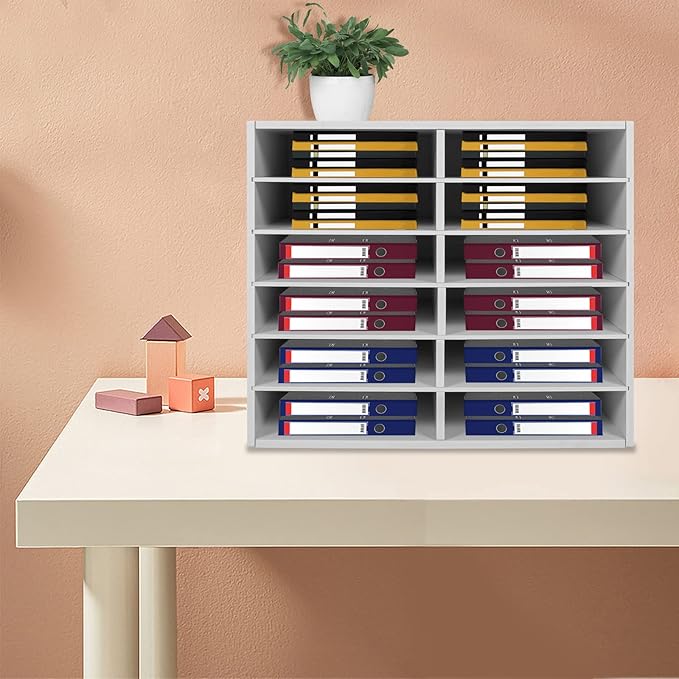 Literature Organizer Sorter,Desktop File Sorter Mail Center Magazine Paper Storage PVC Board File Holder Mailbox Student Classroom Keepers for Home&Office (White, 12 Slots)