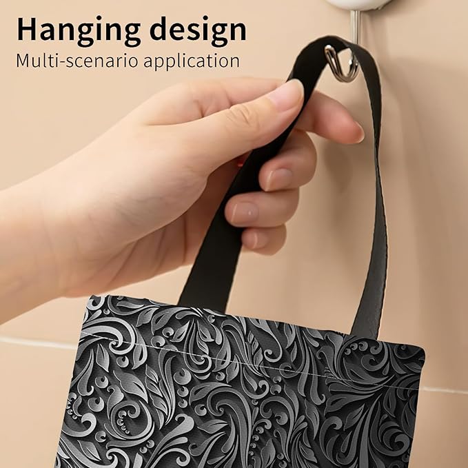 Plastic Bag Holder, Wall Mount Grocery Bag Organizer, Funny Hanging Trash Storage Dispenser for Home Kitchen Luxuious Black Leaf