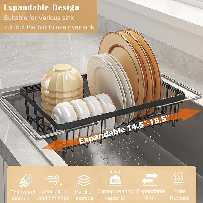 SOVGIZF Dish Drying Rack with Detachable Drainboard – Expandable Over Sink Dish Rack, Dish Dryer Rack for Inside Sink,Countertop Dish Drainer with Utensil Holder