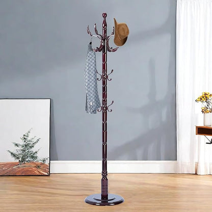 Solid Wood Coat Rack – 72" Freestanding Coat Racks Stand with 14 Hooks & Stable Base, Adjustable Height Modern Wooden Hall Tree for Entryway, Bedroom, Office, Home (Mahogany Phoenix Hook)