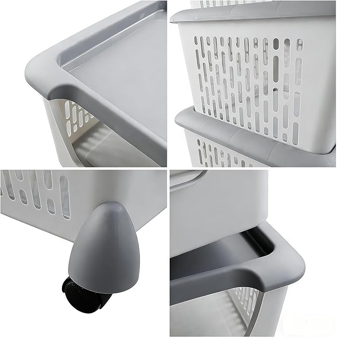 5-Tier Plastic Stackable Storage Bins for Pantry, Stacking Organizing Baskets with Wheels