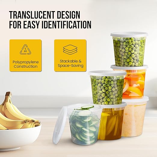 OCS Parts Round Plastic Deli Containers with Lids | Stackable, Microwavable, Freezer and Dishwasher Safe BPA Free Food Prep and Storage Containers (240, Clear, 24 Ounce)