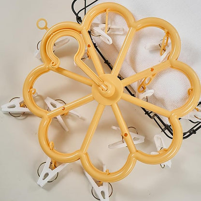 Laundry Drying Rack - 12 Clip Drying Hanger for Clothes | Foldable Drying Rack | 360° Rotation Laundry Clip and Drip Drying Hanger for Socks, Bras, Lingerie, Clothes, Sturdy, White