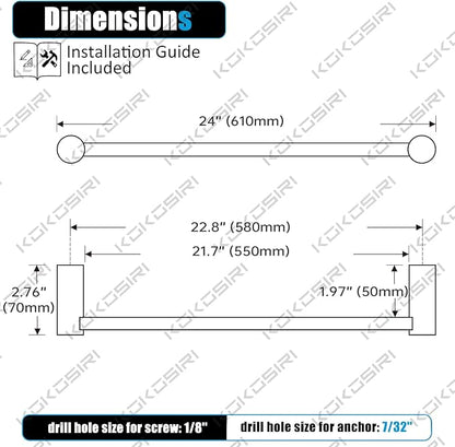 KOKOSIRI Towel Bar Black Bathroom Towel Rack Wall Mounted 24-Inch Single Rail for Lavatory Bathroom Hardware Accessory Stainless Steel, B4007BK-L24