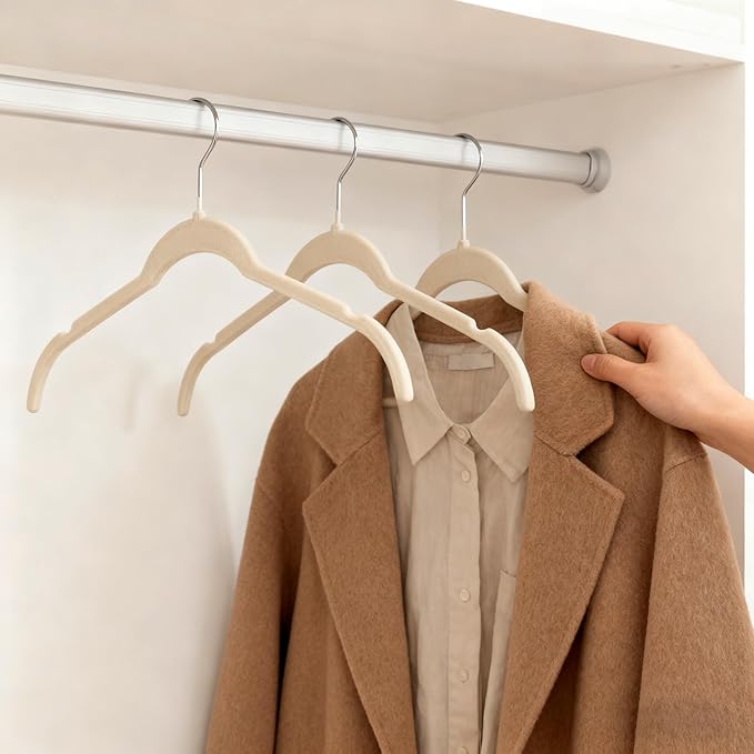 Jibrelxion 30 Pack Premium Velvet Shirt Hangers, Non-Slip Slim Flocked Felt Hangers, Space-Saving Coat Hanger with 360° Swivel Hook for Sweaters, Tops, Blouses, Strappy Dresses