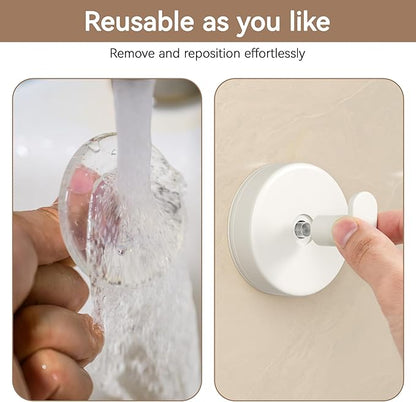 Suction Cup Hooks for Shower: 15 LB Strong Wall Hanger for Bathroom, Front door, Glass, Window, RV, Holder for Towel, Christmas Wreath, Coat, Loofah, Waterproof & Reusable, Cream White 4-Pack