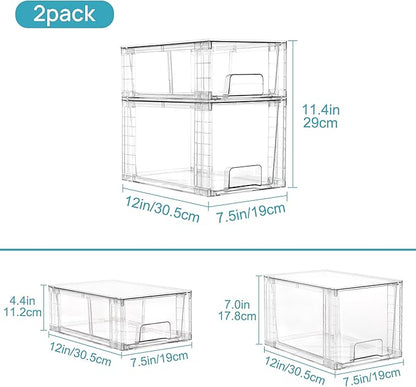 Vtopmart 6 Pack Clear Stackable Storage Drawers,Easy to Assemble Bathroom Organizers and Storage with handles,Plastic Drawers for Kitchen Pantry,Cabinet,Under Sink Organization