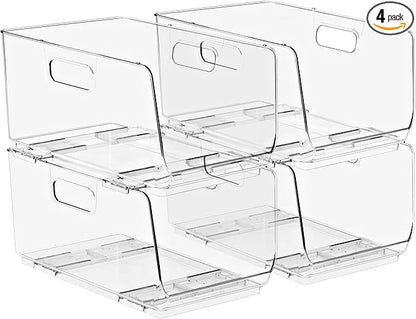 Sorbus Stackable Storage Bins Open Front - Clear Stackable Storage Bins - Pantry Bins for Storage and Organization - Acrylic Stackable Bins for Kitchen - Clear Pantry Organizer Bins (Medium 4 Pack)