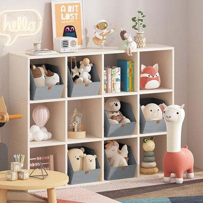 Fabric Closet Storage Cubes - 4 Pack Square Storage Bins with Dual Handles for Clothes, Towels, Toys, Cube Storage Organizers for Bedroom, Nursery, Shelves, Closet, Small Spaces, Grey