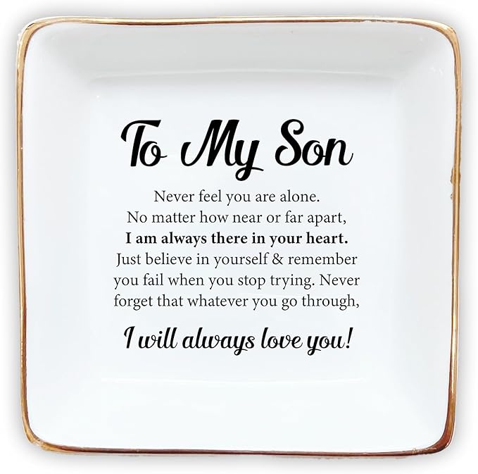 HatafaFurni Gifts for Son from Dad, Mom, Ring Dish for Men - Birthday, Christmas, Wedding Gifts for Son - to My Son, I Will Always Love You - Jewelry Dish, Ceramic Ring Dish, Trinket Tray for Men