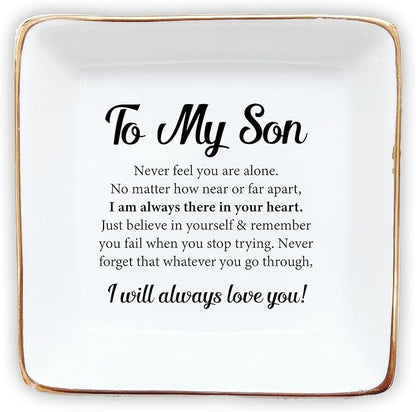 HatafaFurni Gifts for Son from Dad, Mom, Ring Dish for Men - Birthday, Christmas, Wedding Gifts for Son - to My Son, I Will Always Love You - Jewelry Dish, Ceramic Ring Dish, Trinket Tray for Men