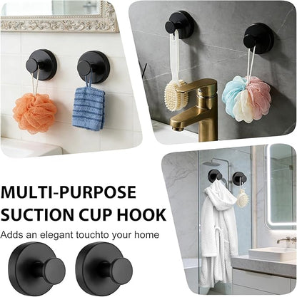 HESUSLA Suction Cup Hooks for Wreaths on Glass,2025 New Model No-Drill Suction Cup Hooks,Wreath Hangers for Front Doors,Metal Towel Hooks for Showers Bathrooms Mirrors(2 Pack,Black)