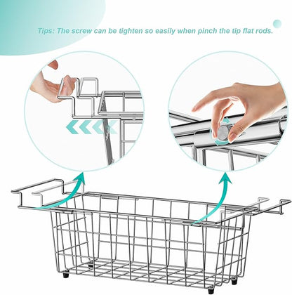 SANNO Chest Freezer Baskets, Stainless Steel Storage Organizer Bins with Sturdy Handles for Chest and Deep Freezers,Adjustable Arms width 17.5"~20.4", 2 pack