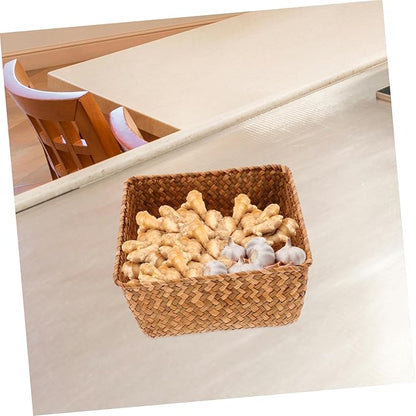 Natural Seagrass Basket Organizer Capacity Kitchen Storage Box for Spices Utensils Desktop Storage Versatile Home Organizer for All Rooms