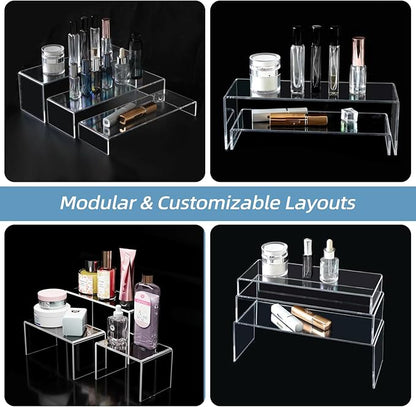 6PCS acrylic risers display stands, Clear Tiered acrylic display risers for Jewelry, Figurines, Snacks & Tabletop Showcase