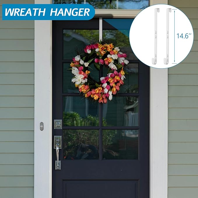Aimeaihe Over The Door Hooks Organizer, Over The Door Towel Rack with Mesh Basket, 10 Coat Hooks and 2 Wreath Hangers, Bathroom Door Organizer Back of Door Hanger for Bedroom, Kitchen(White)
