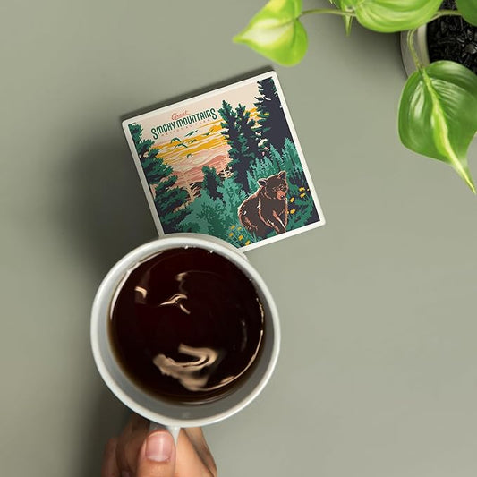 Lantern Press Great Smoky Mountains National Park, Explorer Series (Absorbent Ceramic Coaster, Single, Cork Back, Kitchen Table Decor)