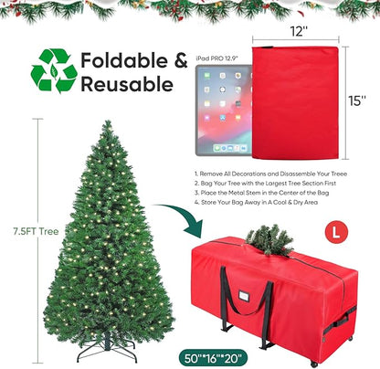 BALEINE 7.5 ft Rolling Christmas Tree Storage Bag, 2 Swivel Wheels for Easy Moving, Heavy Duty 600D Oxford Fabric Extra Large Artificial Christmas Tree Bag with Reinforced Carry Handles (Grey)