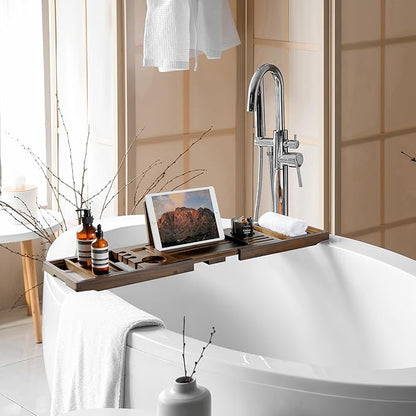 Realgulf Teak Bathtub Tray | Adjustable Width Tray with Wine Holder, Tablet/Phone & Book Stand, Splash-Proof for Bath Time- Walnut