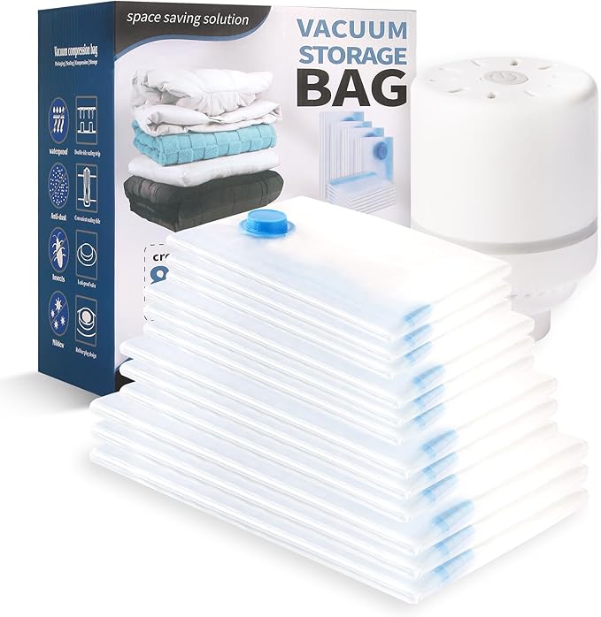 Vacuum Storage Bags for Clothing,With Electric Air Pump Space Saving Compression Bags,Waterproof, 80% Storage Reduction,12 Pack Vacuum Seal Bags(3 Jumbo, 3 Large, 3 Medium, 3 Small) for Clothes