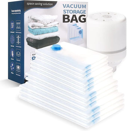 Vacuum Storage Bags for Clothing,With Electric Air Pump Space Saving Compression Bags,Waterproof, 80% Storage Reduction,12 Pack Vacuum Seal Bags(3 Jumbo, 3 Large, 3 Medium, 3 Small) for Clothes