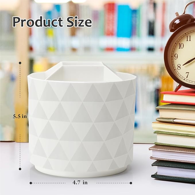 Desk Organizer, 360-Degree Rotating Pencil Pen Holders For Desk, Diamond Pattern Pen Organizer With 5 Compartments, Cute Desk Accessories Decor For Office, School,Home,Art Supply (Green)