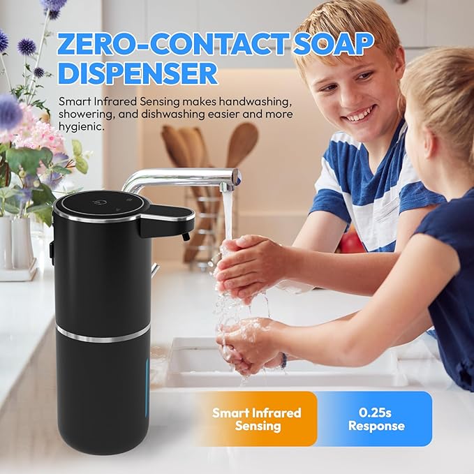 MTYGK Automatic Foaming Soap Dispenser,Touchless Foam Soap Dispenser,12.8oz Rechargeabled Wall Mounted Smart for Bathroom and Kitchen Dish Soap,Easy for Toddlers(Black)
