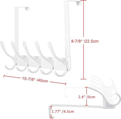 SKOLOO Over The Door Hook, Door Hanger Hooks for Hanging Clothes, Towels, Coats, Hats, Over The Door Towel Hook - Pack of 2, White, Assembly Required