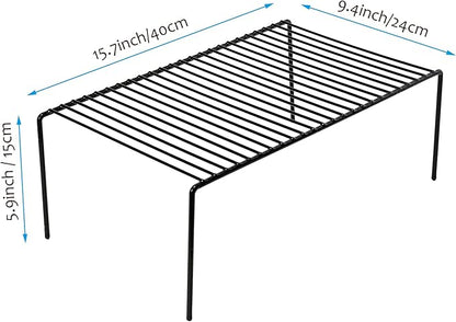 iPEGTOP Kitchen Cabinet Storage Shelf Rack, Set of 2 Large (15.7 x 9.4 Inch) Rustproof Metal Wire Shelves Spice Shelf Rack Cupboard Organizer for Pantries Countertops Utensils Organization, Black