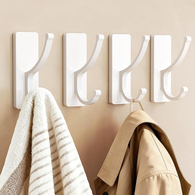 pickpiff Adhesive Wall Hooks with Strip - No Residue, Easy to Remove, Strong Heavy Duty Sticky Towel Hook, 8 Pack White