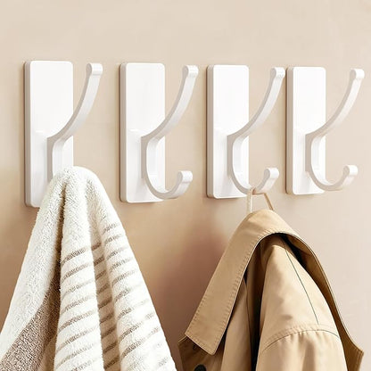 pickpiff Adhesive Wall Hooks with Strip - No Residue, Easy to Remove, Strong Heavy Duty Sticky Towel Hook, 8 Pack White