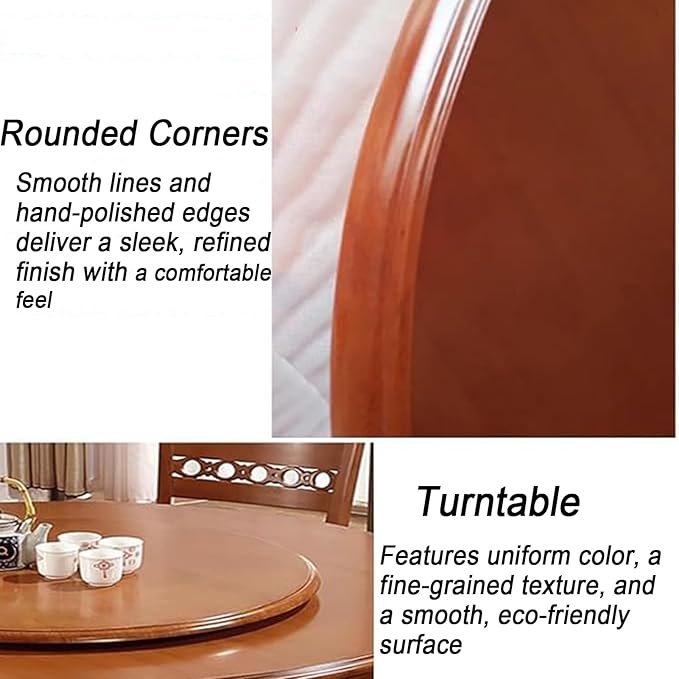 Large Lazy Susan Turntable, Wooden Round Tray Rotating for Dining Table Top Centerpiece Silent Smooth SpinBy Hand Kitchen Turntable Organizer, Easy to Clean (Brown, 23.6 in)