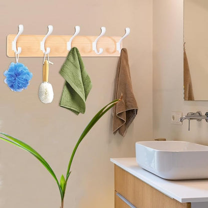 TORZCT Coat Rack Wall Mount Coat Hooks Coat Hanger with 5 Hooks 2 Installation Over Door Hooks Wood Plank Hat Rack for Wall Hooks Hanging Coat Hat Jacketgt Mudroom Bathroom Entryway-White