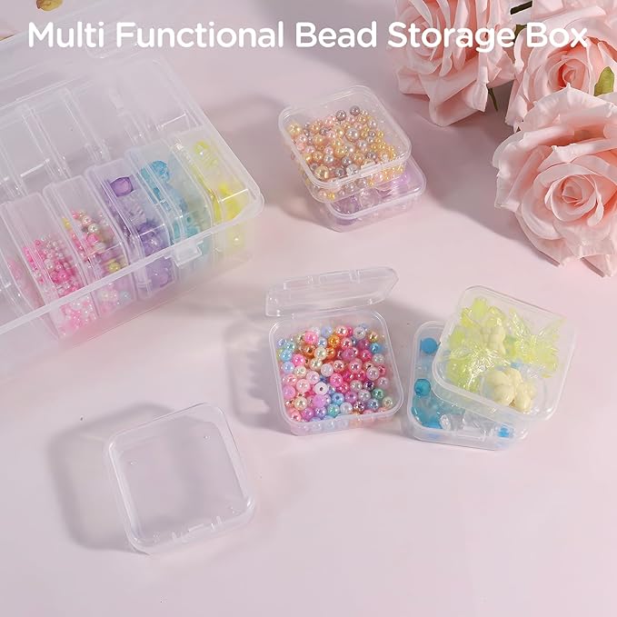 24Pack Bead Organizer Box With Hinged Lid - Clear Bead Storage Containers for Organizing DIY Jewelry Craft and Bracelet Making - Mini Plastic Bead Box (24Pack 2.15 X 2.15 X 0.8inch)
