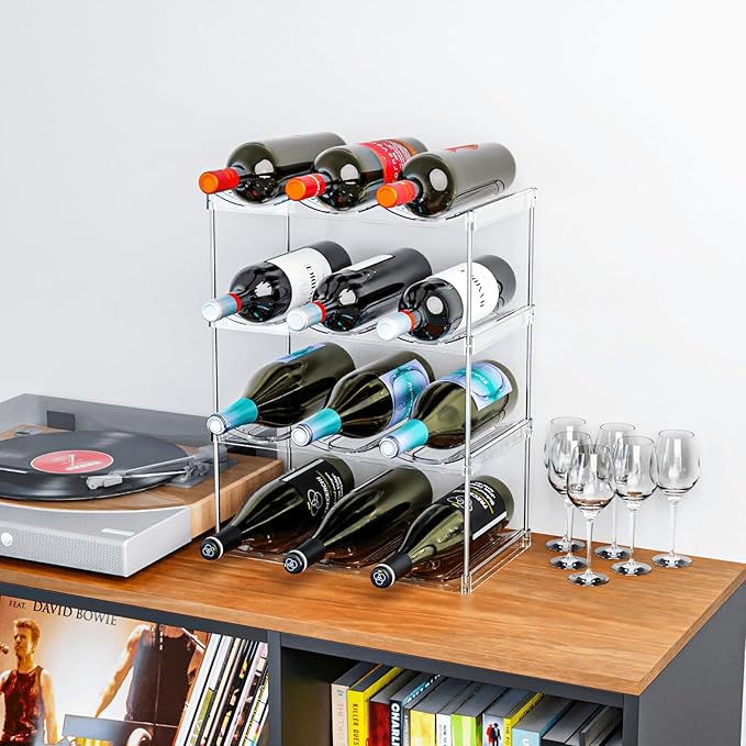 Stackable Water Bottle Organizer for Cabinet,4 Pack Water Bottle Holder for Stanley Yeti 40 oz Bottle Shelf,Clear Tumbler Storage Organizer,Wine Rack,Cup Organizer for Kitchen Cabinets Counter Pantry