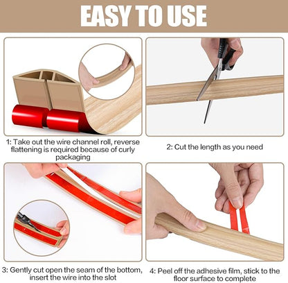 Floor Cord Cover Cavity 0.8"x0.37" Self Adhesive Cord Hider, 10FT Low Profile Cable Management, Extension Strip Protector for Wires, Prevent Cable Trips for Offices, Gyms,(Wood Light Yellow)