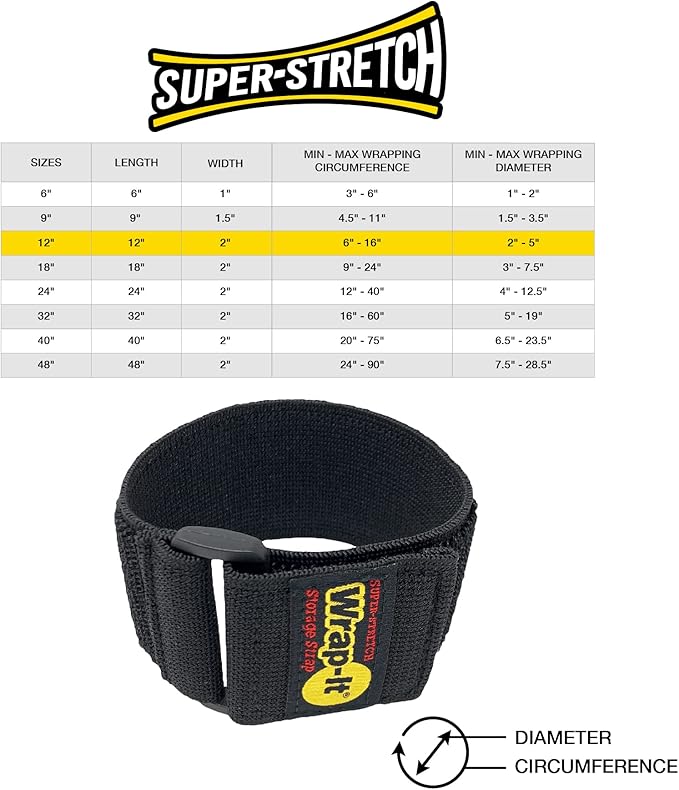 Super-Stretch Wrap-It Storage Straps - 12" (8-Pack) Orange - Elastic Hook and Loop Cinch Straps Extension Cord Organizer Hose and Cables Wraps