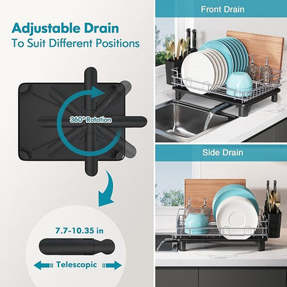 BOOSINY Stainless Steel Dish Drainers Drying Rack for Kitchen Counter with Automatic Drainage, 1 Tier Rust Proof Metal, Space Saving, Modern Aesthetic, Compact Plates Strainers,Gray