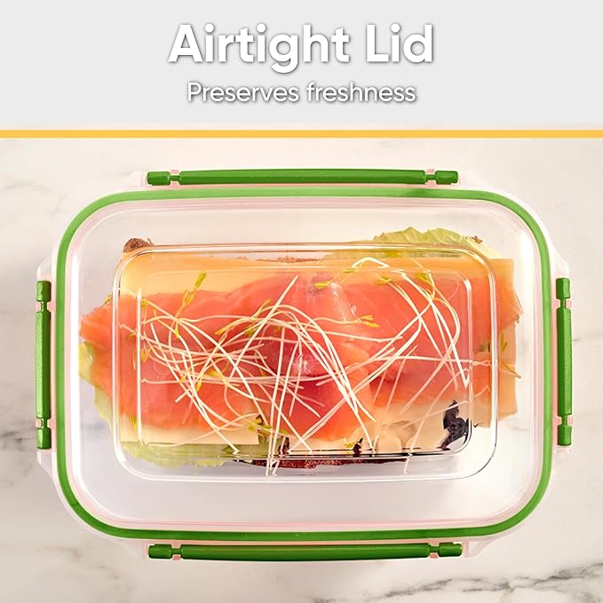 Superio Plastic Food Storage Containers with Airtight Lids, 8 Pack- 80 Oz, BPA Free, Leakproof, Stackable, Microwave, Dishwasher, Freezer Safe, Green