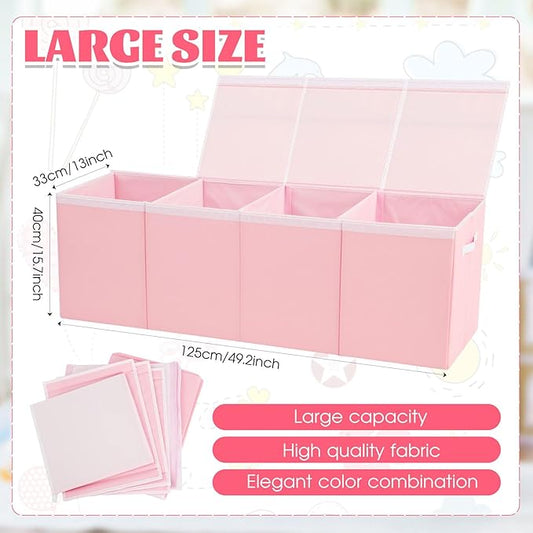 Patelai Extra Large Toy Box Chest with Lids 4/3 Grids Large Chest Collapsible Kids Toy Storage Baskets Gifts for Boys Girls Living Room Nursery Playroom(49.2 x 13 x 15.7'',Pink)