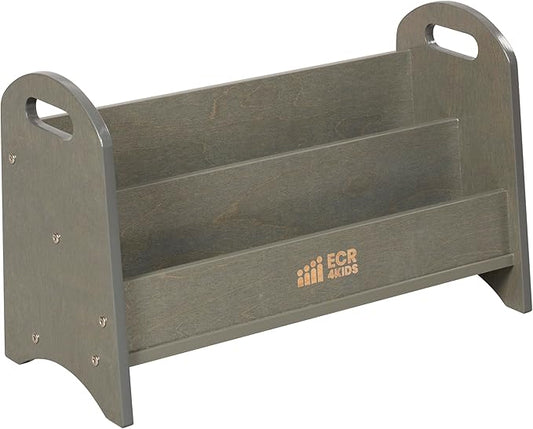 ECR4Kids 2-Shelf Tabletop Book Display with Handles, Beginner Bookshelf, Grey Wash